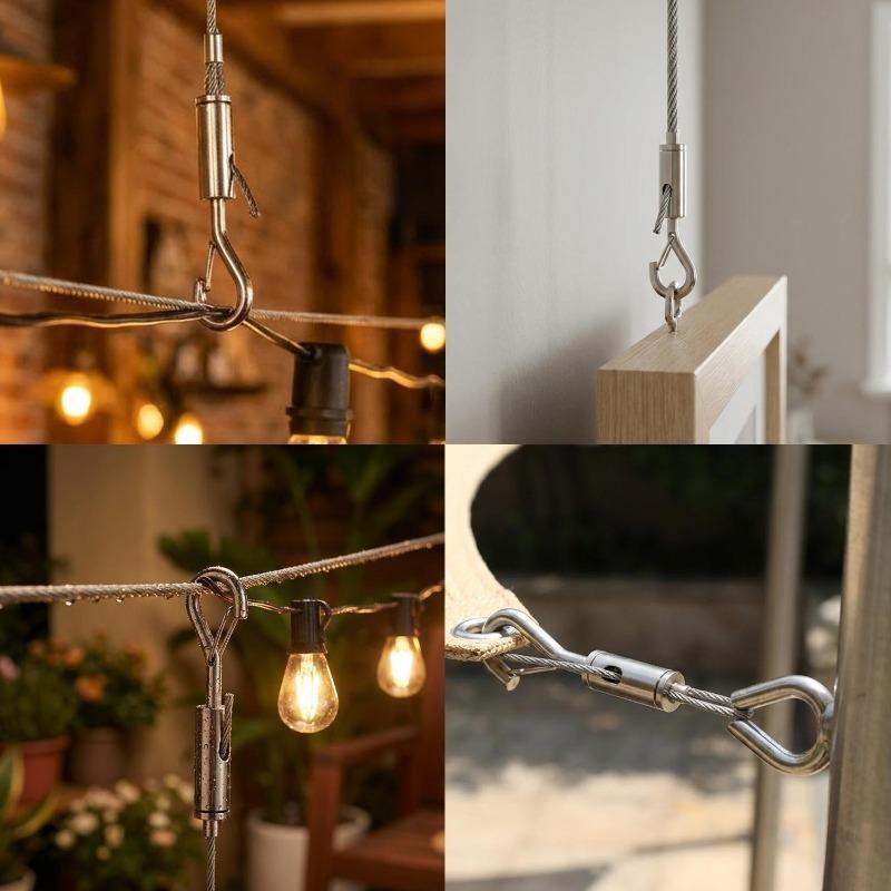 Stainless Steel Wire Rope With Spring Hook Heavy-Duty Adjustable Picture Hanging Wire Rope For Clothesline Fishing Lifting Cable