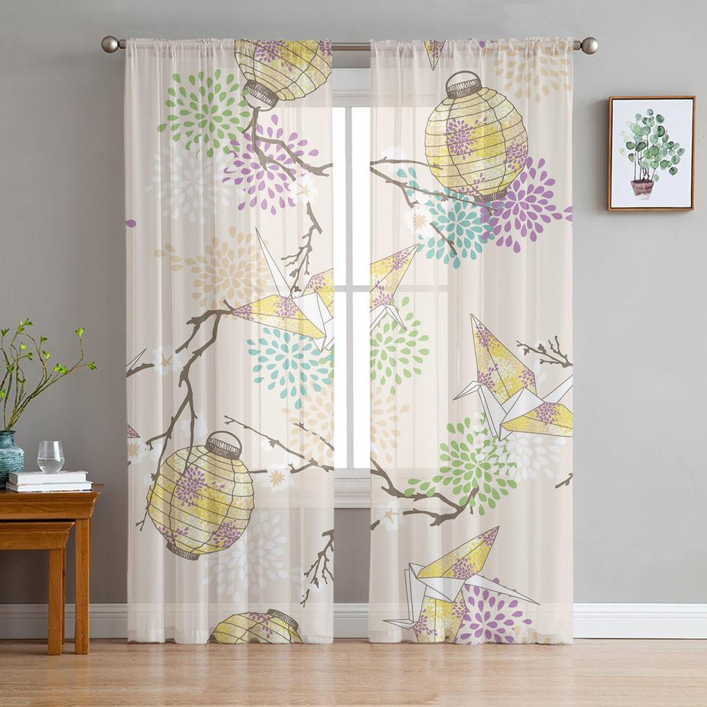 Lanterna Fiore di Pruno Tende Retrò in Garza Per Camera da Letto Bambini Schermo per Cucina Soggiorno Decorazioni per le Feste Tenda Voile