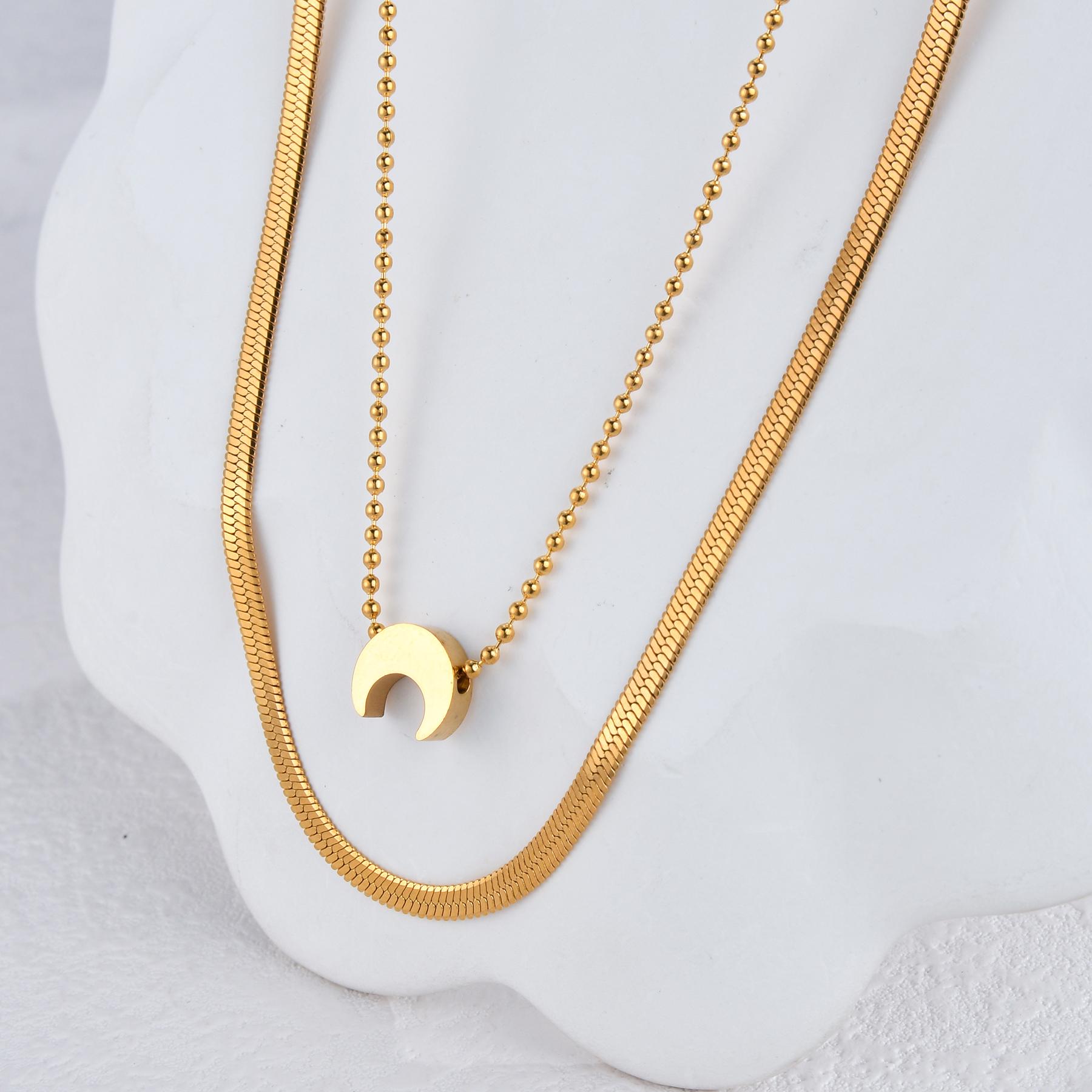 

Atoztide Fashion Gold Color Double Layers Necklace For Women Stainless Steel Moon Star Pendant Blade Chain Jewelry Accessories