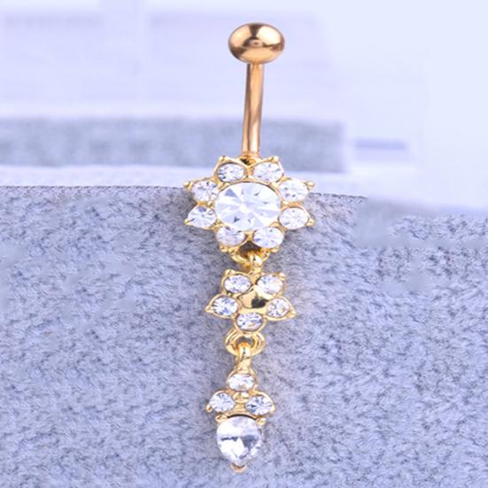 Lady Strass Blume Edelstahl Bauchnabel Nabel Ring Piercing Schmuck