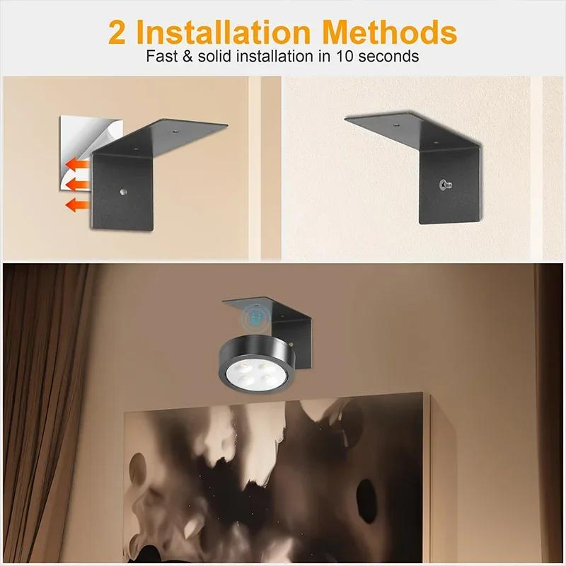 Wall Mounted Wireless Picture Light with Remote Control Dimmable Battery Operated Adjustable 13 Color Light for Artwork Display