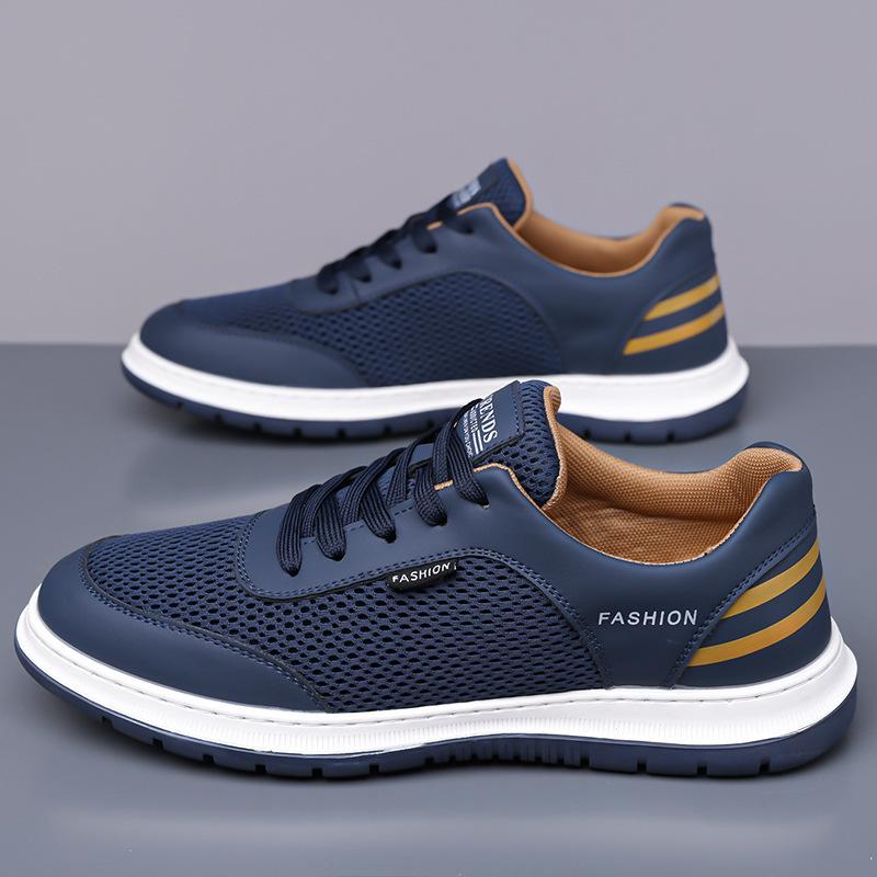

Summer breathable fly-woven mesh shoes men s fashion hollow sports casual shoes men s trendy shoes light and versatile Standard leather shoe size синій