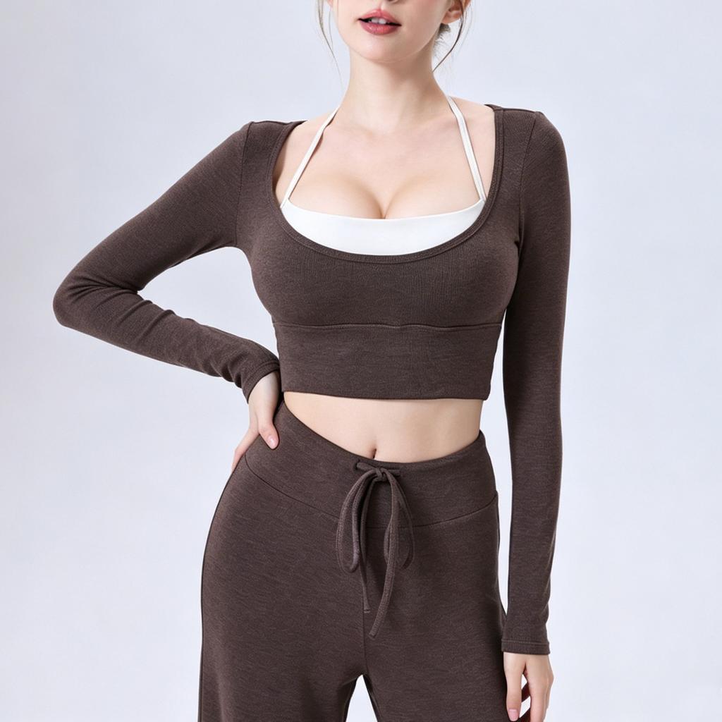 Yoga Clothes Long-sleeved Semi-fixed Cup Running Sports Bra Breathable Fitness Clothes Top Fixed Cup Long-sleeved Yoga Clothes
