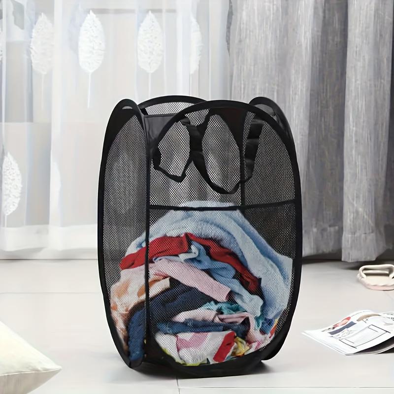 1pc Collapsible Mesh Laundry Hamper with Durable Handles & Side Pockets - Portable Expandable Clothes Basket for Dorm, Bathroom, Travel
