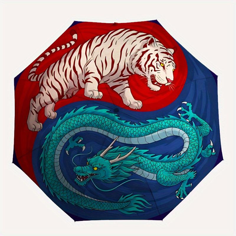 

1pc Tiger Dragon Yin Yang Automatic Open/Close Umbrella, Umbrella with cartoon Design, Portable Compact Umbrella for Men & Women, Good Holid