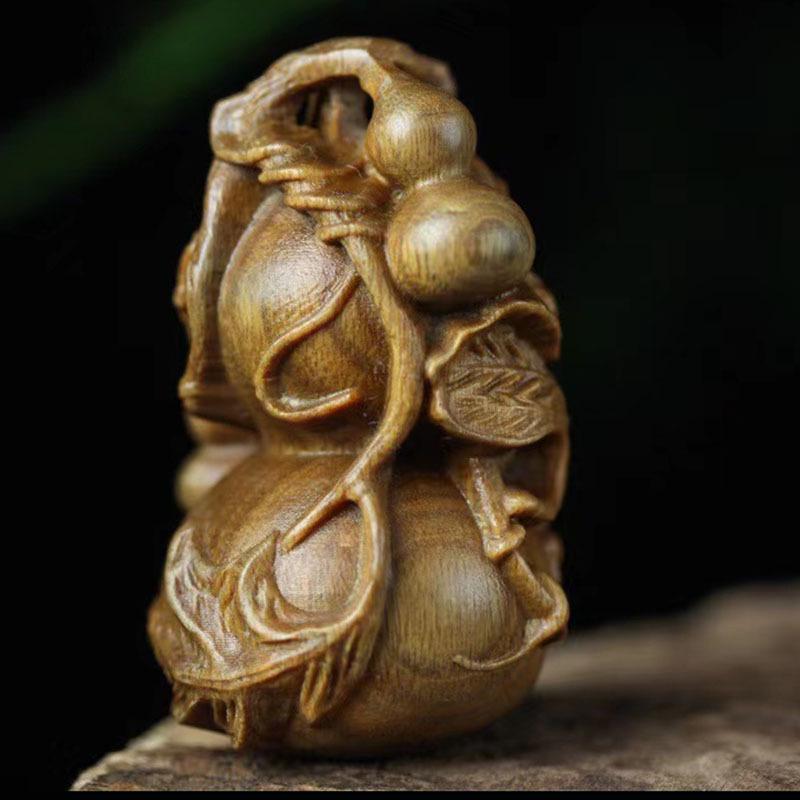 Argentine Green Sandalwood Carved Fu Lu Duo Zi Gourd Ornament – Handheld Home Decoration Craft