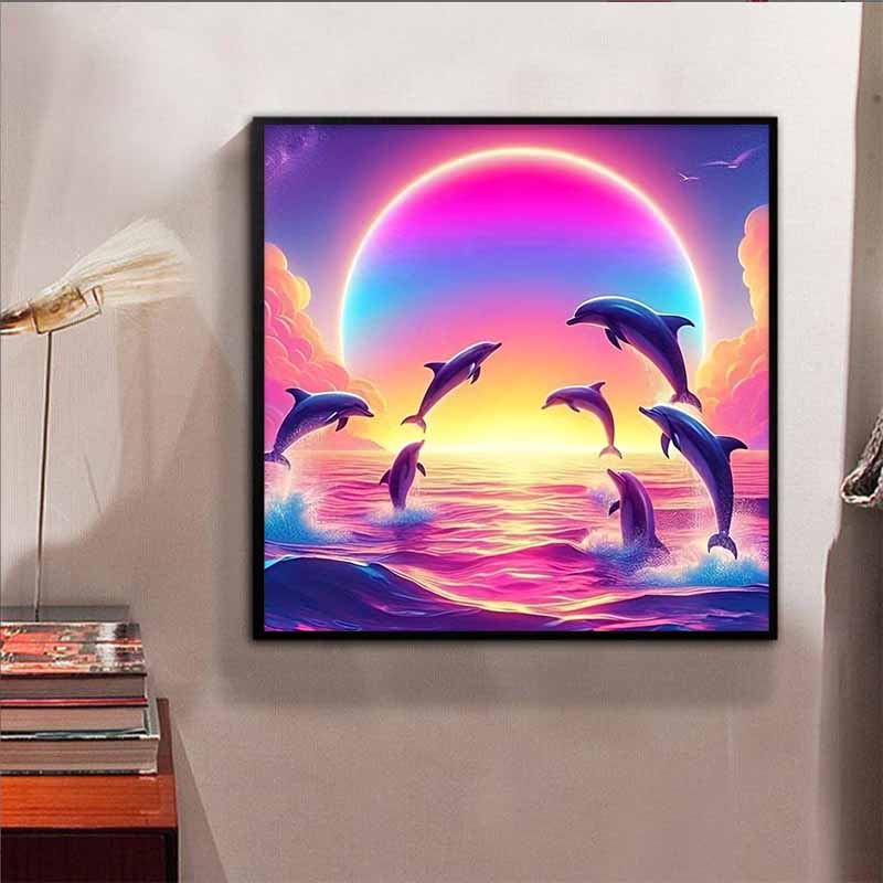 New Arrival 5D DIY Full Circle Diamond Painting "Leaping Dolphin" Embroidery Cross Stitch Home Decor Gift