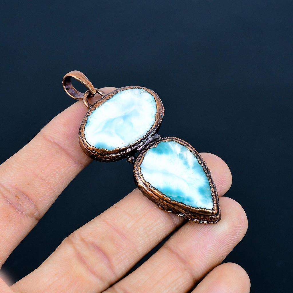 Larimar Pendant Gemstone Jewelry, Copper Electroformed Pendant, Handmade Jewelry Birthstone Pendant, Gift For Him