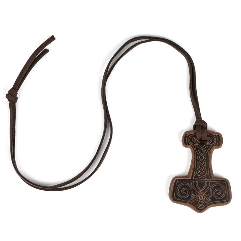 Мужское ожерелье с молотом викингов, Ожерелье с подвеской Мьёльнир, Кожаный амулет Мьёльнир, Украшения, Подарки викингов светло-коричневого