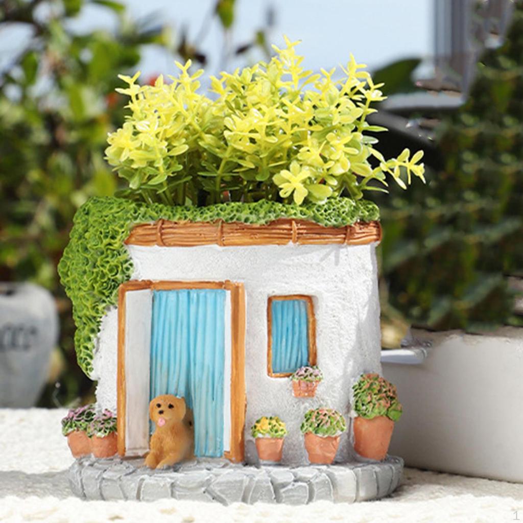 Cottage Shaped Vase Flower Pot Handcraft Crafting Ornament Home Decoration Figurine for Window
