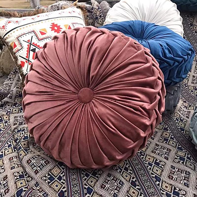 Craftsmanship Pleated Throw Pillow Home Decorative Round Pumpkin Velvet Cushion Floor Pillows for Living Room Chair Couch Sofa
