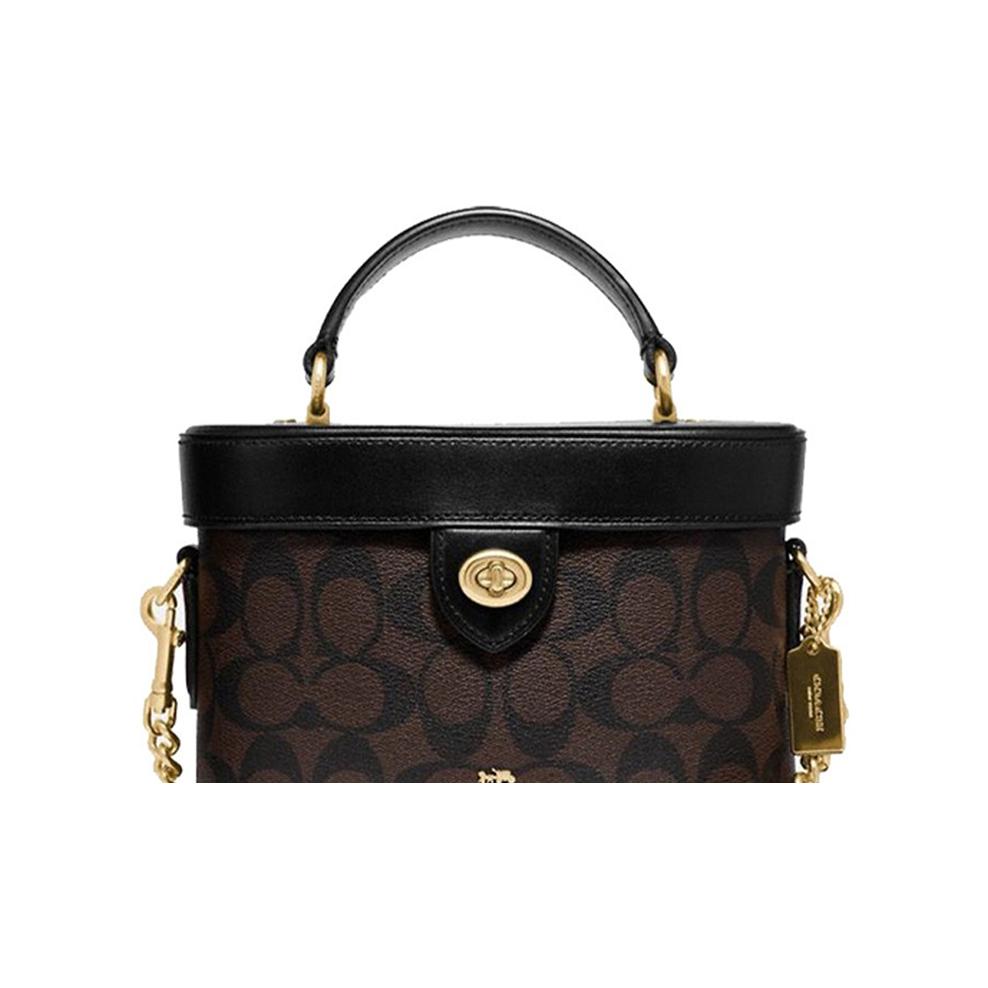 Coach Kay 20 Classic Monogram Logo Zipper Closure PVC Leather Box Bag Shoulder Crossbody Handbag Small Women handbag Brown Black 78277-IMAA8