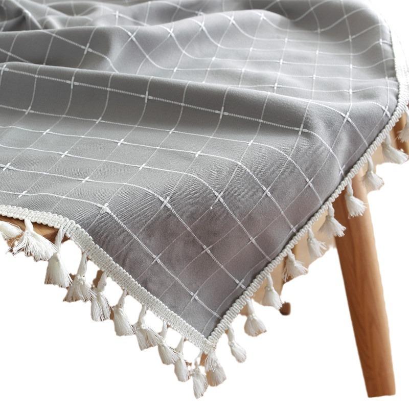 Polyester Jacquard Imitation Baumwolle und Leinen Kleinkariert Fransen Spitze Geometrisch Rechteckig Esstisch Couchtisch Tischdecke Tischdecke