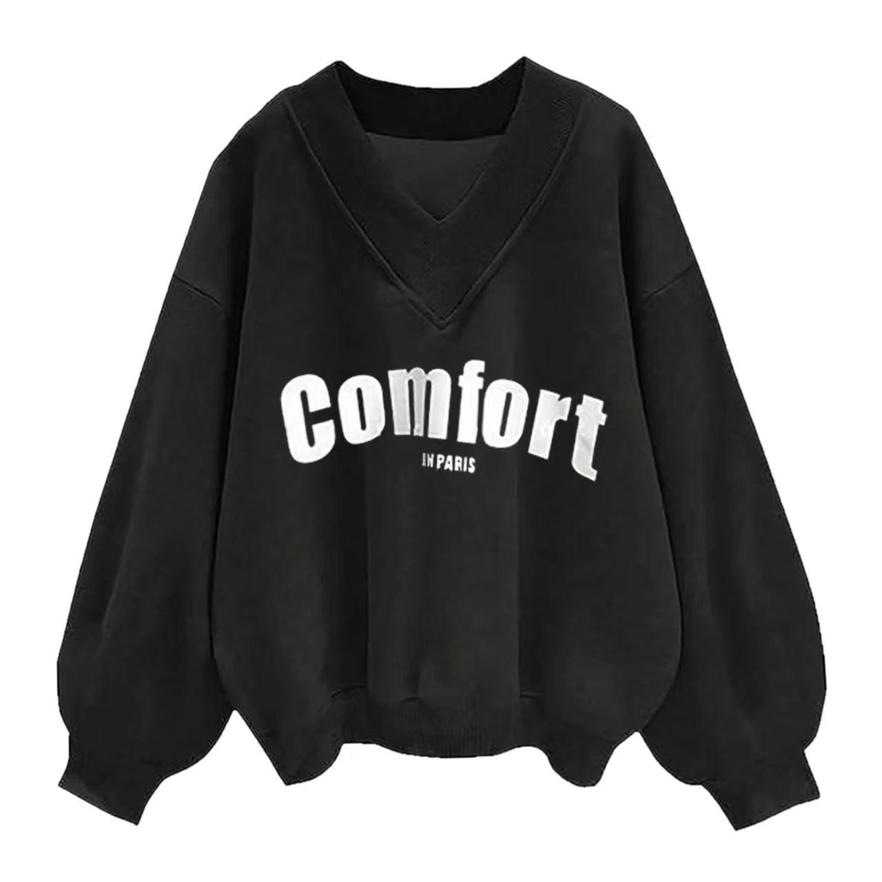 

Oversized V-Neck Sweatshirt with Puff Sleeves in Soft Comfort Fabric, Multiple Colors Available XXL
