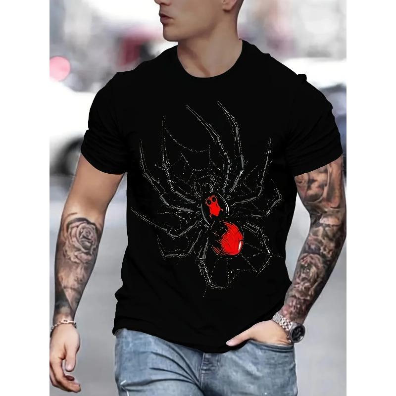 3D Spider Printed Short Sleeve T-shirt Summer Casual Tops Outdoor Breathable Crew Neck T Shirt for Men Clothes Trend Streetwear