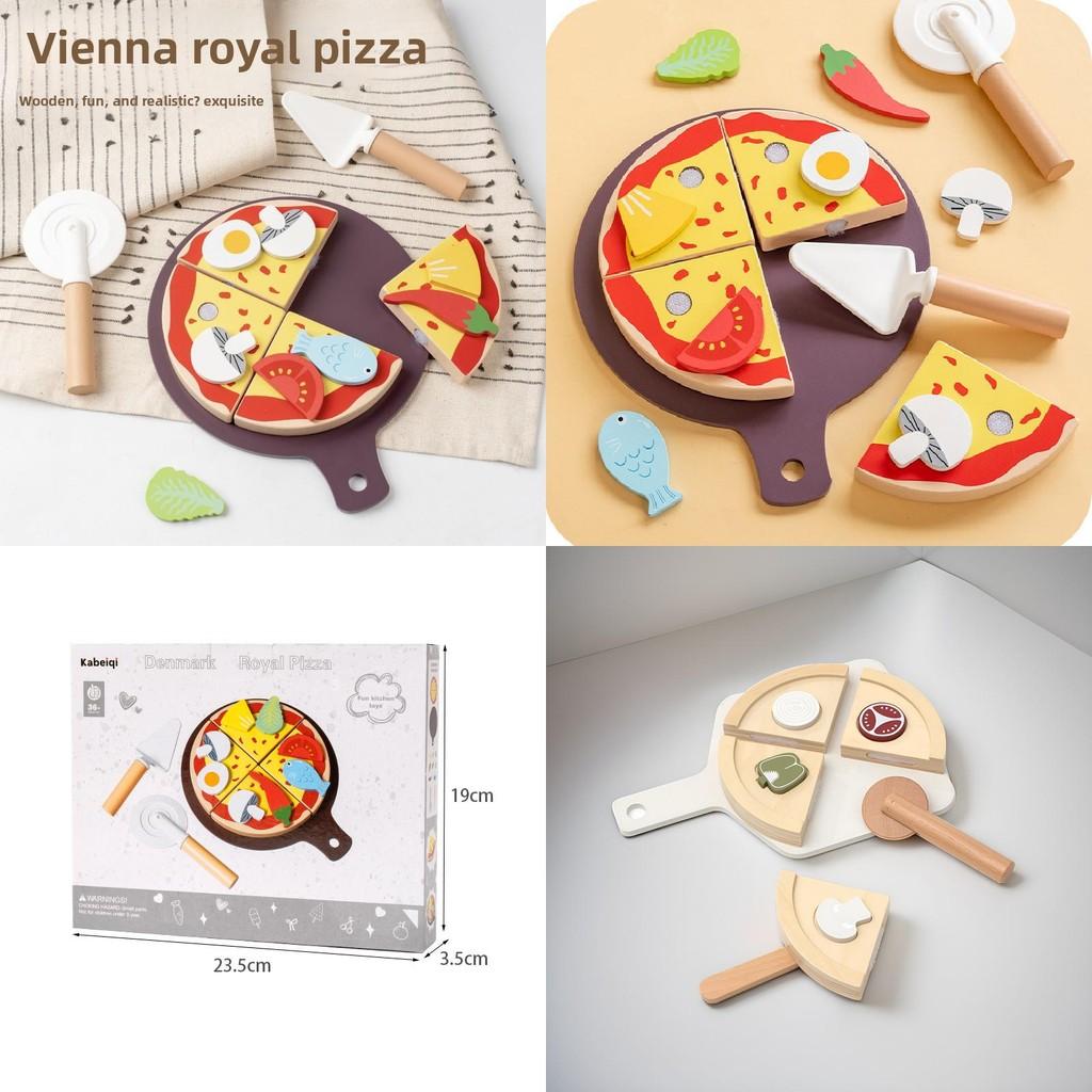 Sjovt Træ Simulerings Skære Pizza Børne Legetøjssæt Til Børns Hjerneudvikling Og Forældre-Barn Interaktion