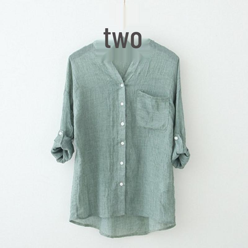 Summer Sunscreen Japanese Cotton Linen Stand Collar Blouse