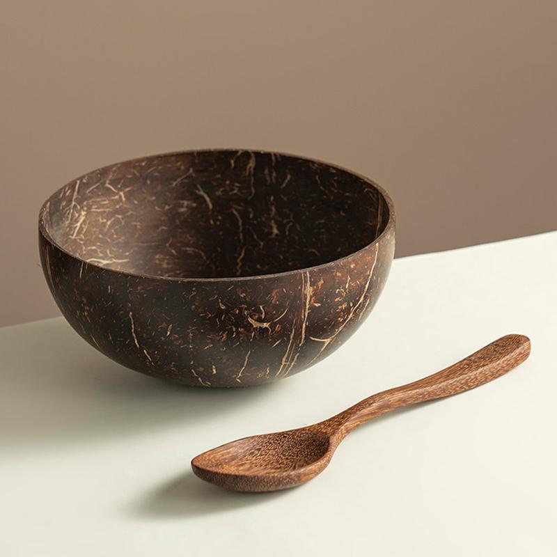 Natural Coconut Bowl Eating Tableware Fork Spoon For Wooden Handmade Coconut Bowls For Dessert Fruit Salad Mixing Rice