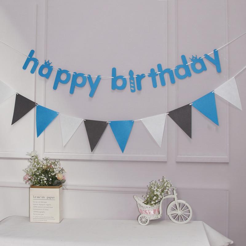 Forest Style Felt Triangle Party Flags In Brown, Blue, and Green