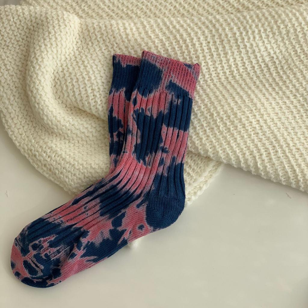 Socks Men'S Tie-Dye Old Retro Workwear Style Thick Needle High-Top Fashion Street Trend Breathable Mid-Tube Cotton Socks