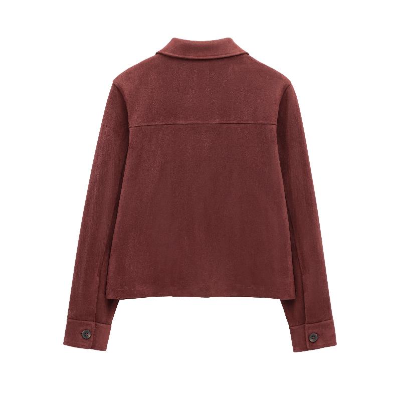 Women's Suede Texture Jacket Fashion Long Sleeve Cropped Coats Women Casual New In Outerwear