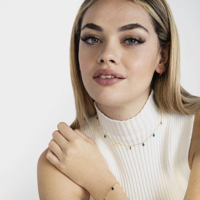 Collier - Lukza - Argent 925 - Zircon Multicolore - Or Jaune 18K - 42 Cm + 3 Cm D'extension