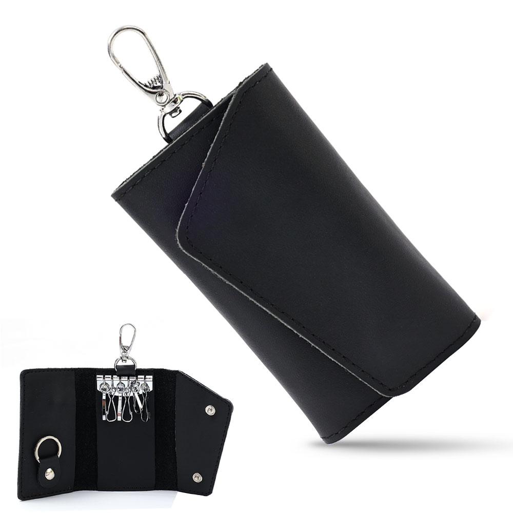 

6 Hooks Leather Keychain Storage Men Women Key Holder Organizer Pouch Cow Split Car Key Wallets Housekeeper Key Case Card Bag чорний