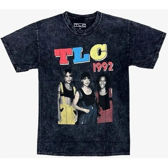 TLC Womens TLC 1992 R&B Music Group Black Mineral Wash Shirt NWT S/M, M/L S