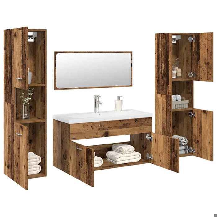 VidaXL Ensemble de meubles salle de bain 5 pcs bois d'ingénierie, armoire de salle de bain, armoire de rangement de 3328919