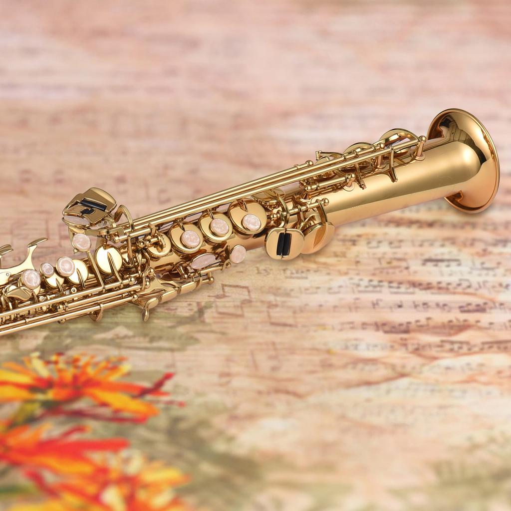 Soprano Sax Straight Saxophone Brass Bb B Flat Woodwind Instrument for Student Beginner Professional Natural Shell Key