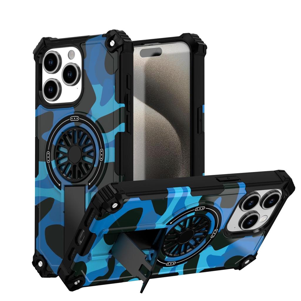 Painting Army Camouflage Carbon Fiber Magnetic Bumper Phone Case With Kickstand For iPhone 17 16 15 Pro Max Samsung S25 S24 A56 Hard Protective Cover