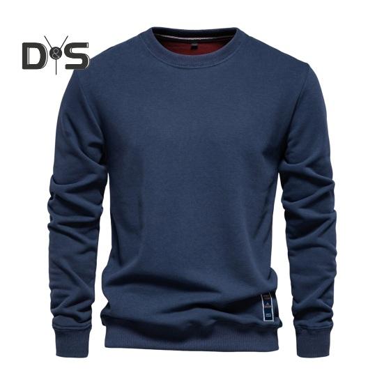 Fall Winter Men Top Loose O Neck Long Sleeves Pure Color Warm Pullover Mid Length Casual Daily Wear Sport Sweatshirt