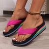 2025 Rainbow Striped Pinch Flip-flops New Slope Heel Seaside Beach Casual Thick-soled Cool Slippers