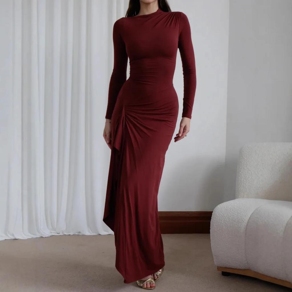 Elegant Dress for Women Autumn and Winter New Long Sleeved Slim Fit Skirt Fashionable Casual Lace Up Elastic Dresses Female