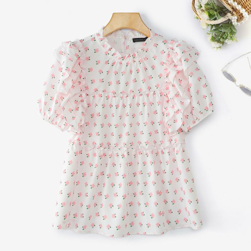 ZANZEA Women Casual Round Neck Short Sleeve Floral Print Summer Blouse