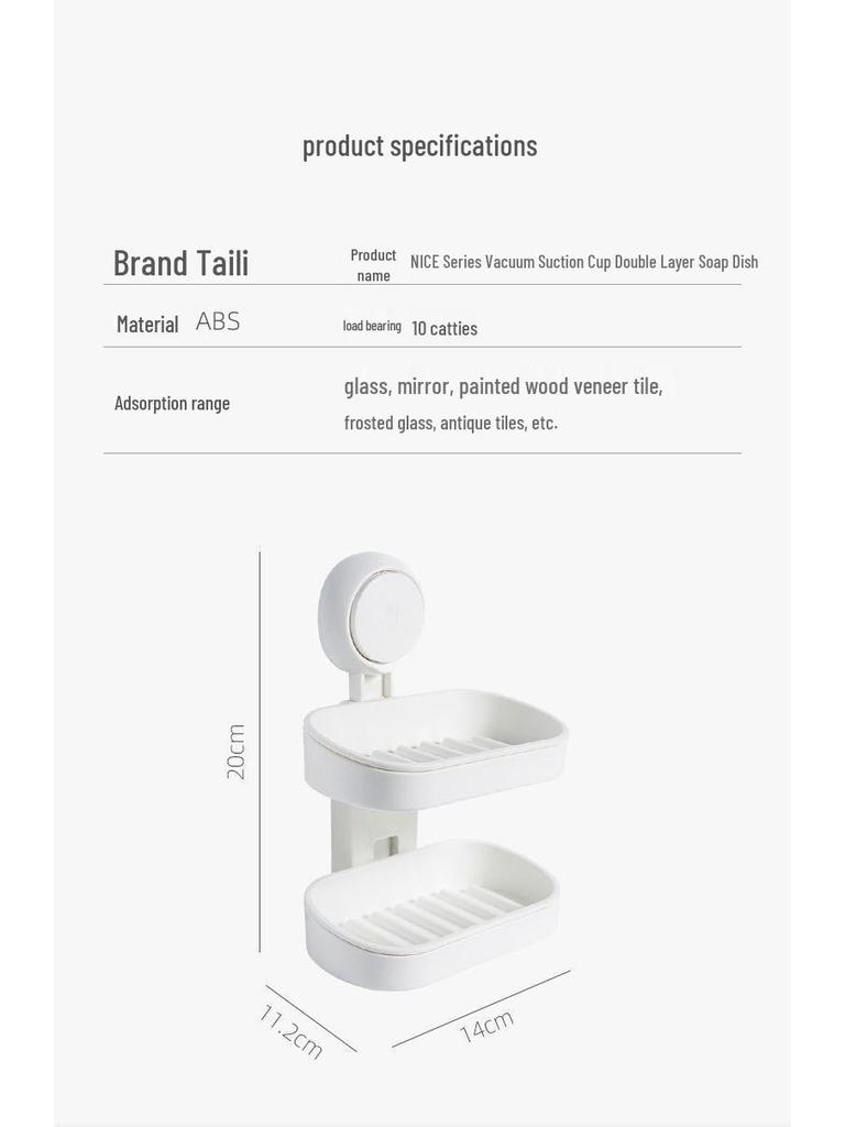 Tali Doppelschichtige Wandmontierte Seifenschale mit Saugknopf und Abnehmbarem Ablagegestell