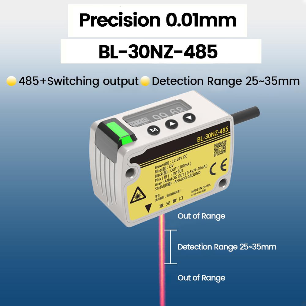 Laser Displacement Distance Sensor Thickness Measurement Height Sensor High Precision 1.111mm Analog 181 Output Transmitter