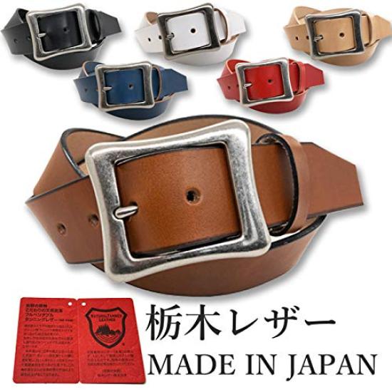 WING LEATHER Tochigi Leather 6 Genuine Cowhide Made in Solid Natural Belt, Colors, Leather, Japan, Men's, Color, Casual, 40mm, W052, Medium,