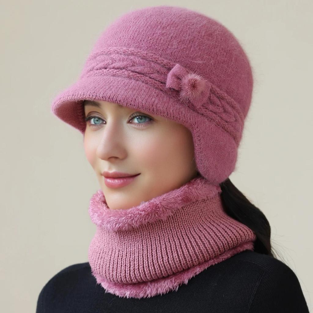 New Style Women Winter Hat Ear Protection Warm Suit Plush Fur Lined Warm Hats For Female Casual Rabbit Fur Winter Knitted Cap