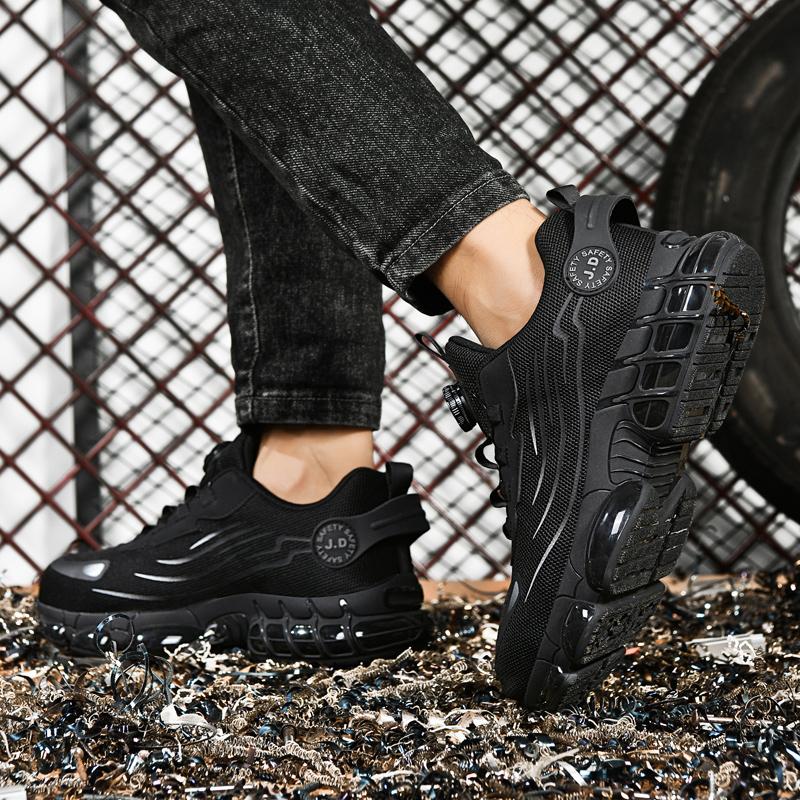 Unisex Work Safety Shoes with Steel Toe Cap and Rotary Buckle Men Women Anti-Impact Anti-Piercing Lightweight Tactical Boots