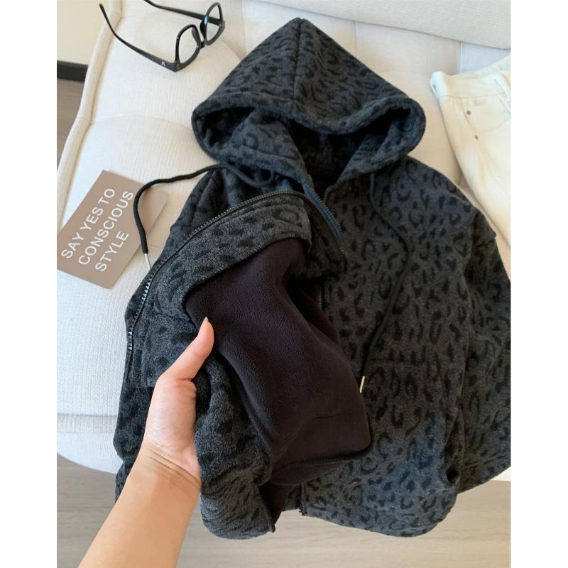 Coats for Women Jacket Autumn Winter Leopard Thickened Velvet Windbreaker Women Loose Casual Coat