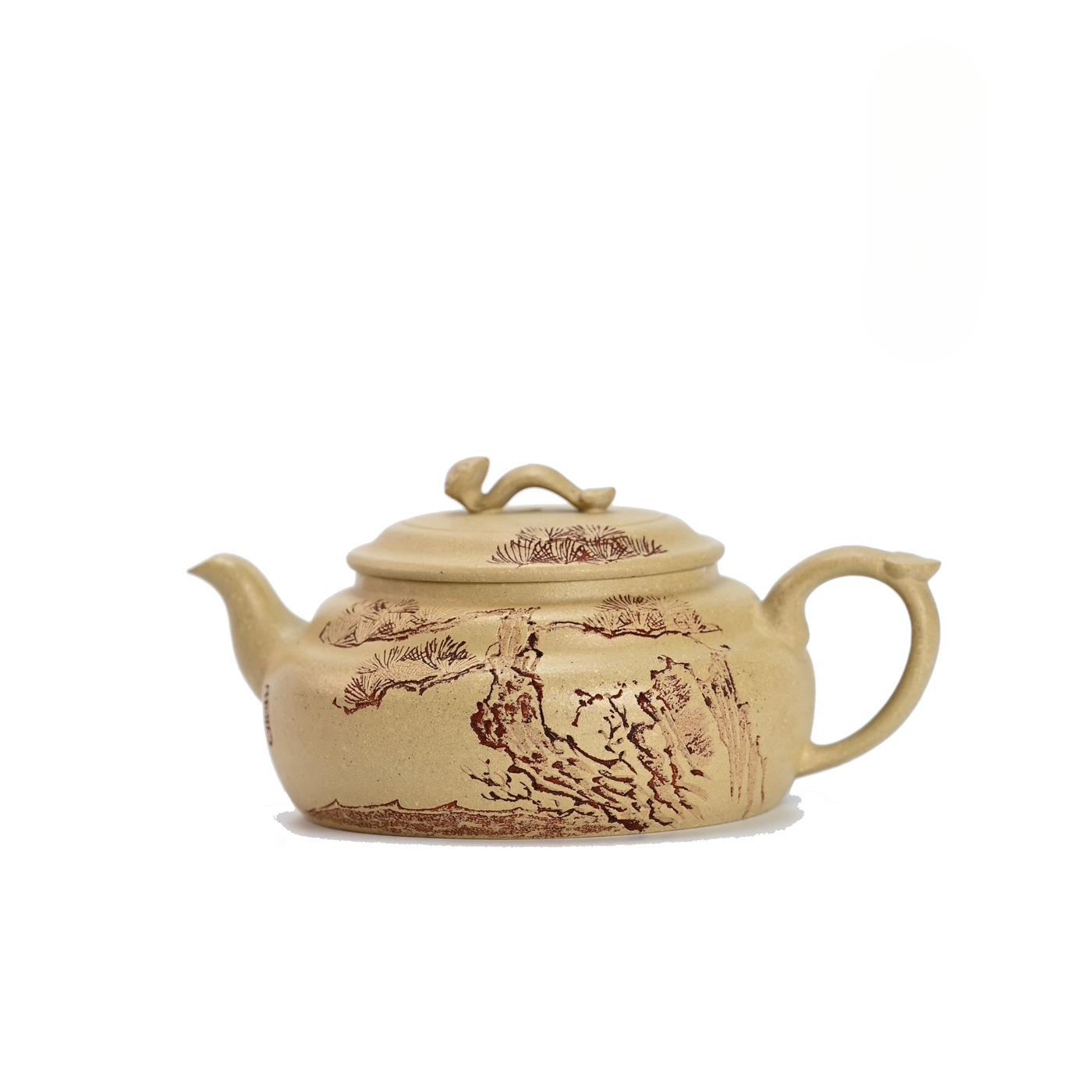 

210ml Luxury Yixing Purple Clay Teapots Hand-carved Green Pine Ruyi Pot Raw Ore Ben Shan Green Clay Mud Kettle Zisha Tea Set