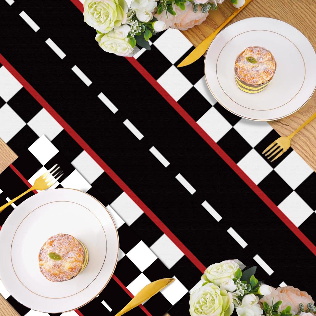 Racing Car Table Runners Car Party Decoration Black Checkered Flag Disposable Tablecloth for Race Theme Birthday Party Supplies