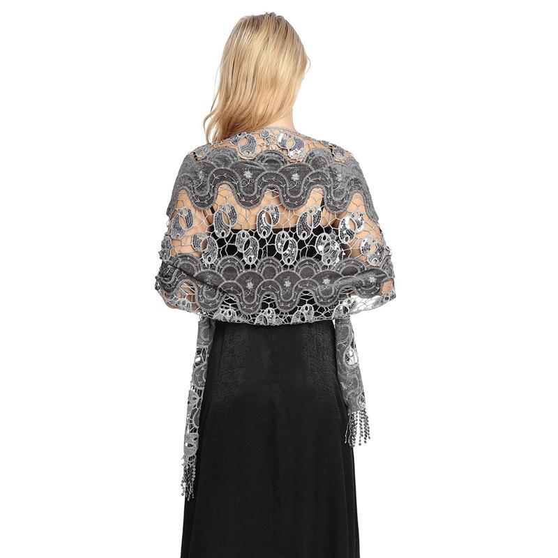 

180*50см (включая кисточки) Прозрачная шифоновая шаль, блестящие накидки с бахромой из пайеток, шали-накидки для женщин 180*50cm (with tassels) серебряный серый