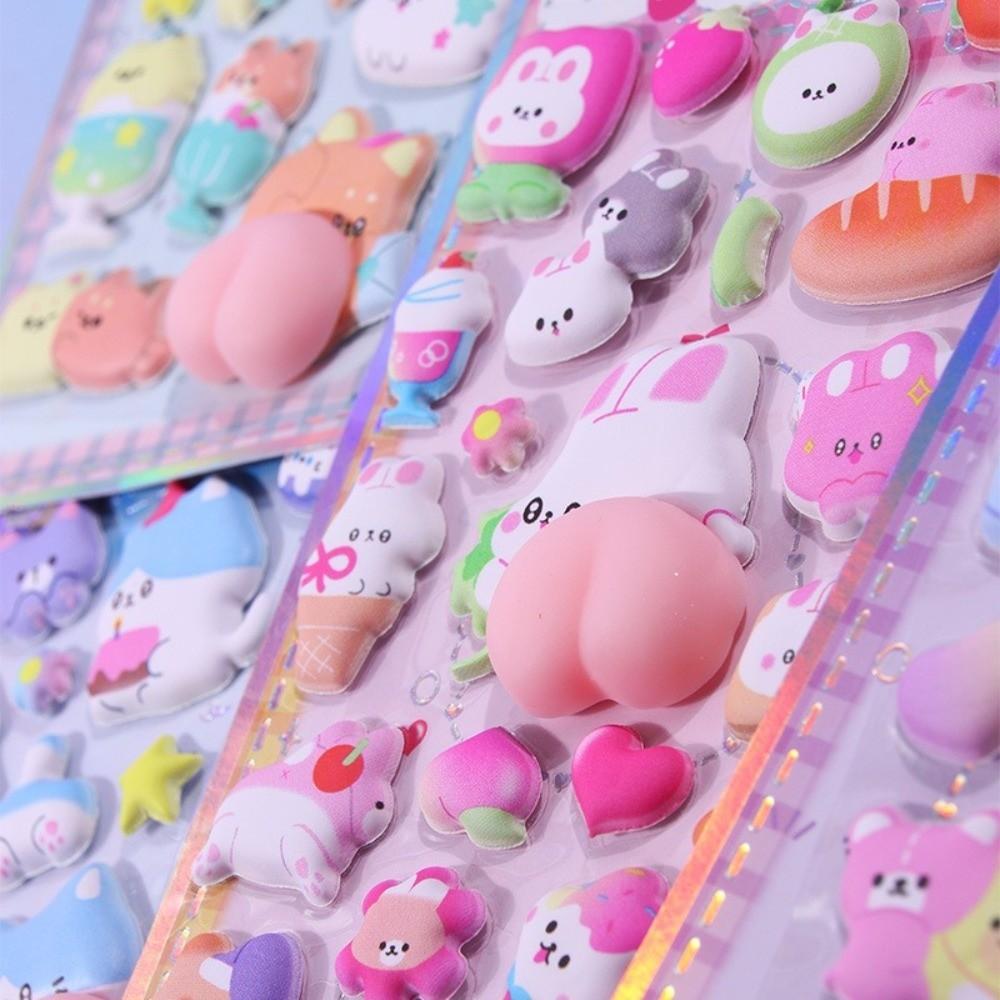 Cute Anime Stereoscopic Effect 3D Bubble Foam Stickers Stress Relief Cartoon Happy Buttocks Stickers Soft DIY Crafts