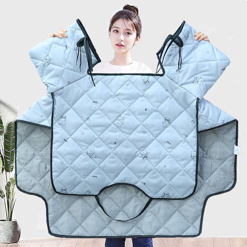 Four Seasons Electric Motorcycle Windshield Cover with Sunshade, Breathable Pockets, and Side Wings for Year-Round Protection.