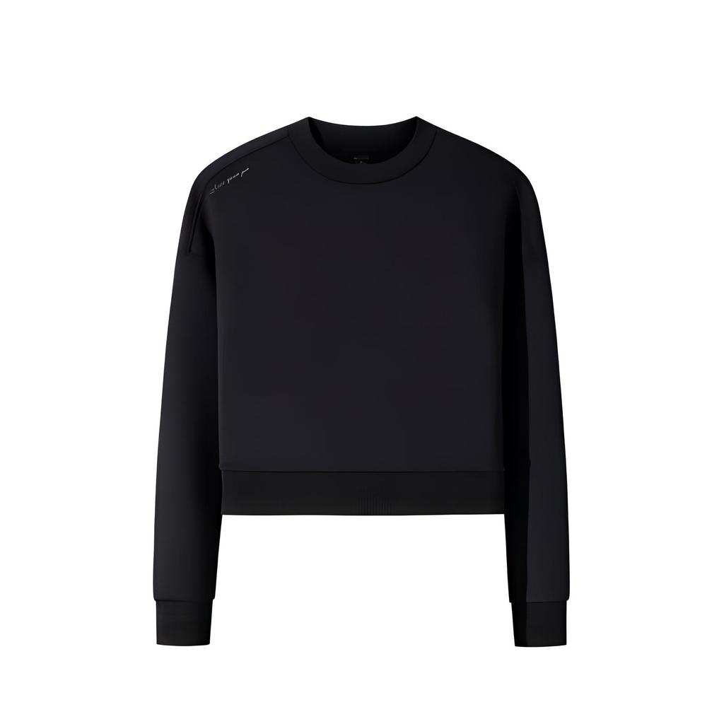 Anta Champion All-Weather Series Solid Color Round Neck Comfortable Breathable Versatile Short Sports Sweatshirt Women sweatshirt Black 162510706-2