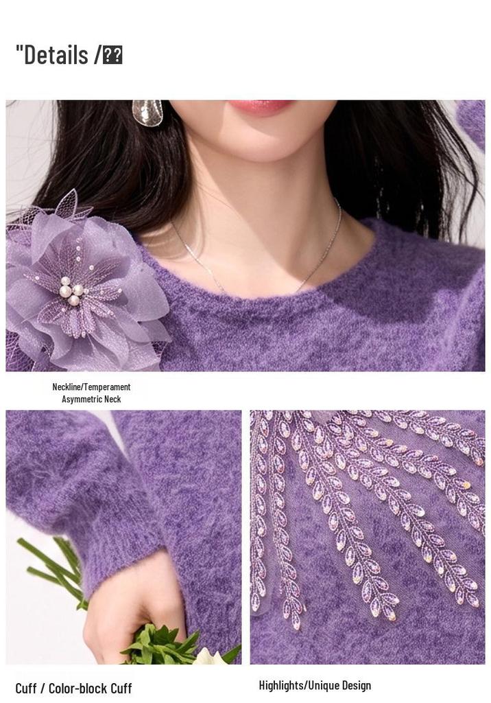 Autumn Women's Soft 3D Floral Sweater, Korean Gentle & Lazy Style