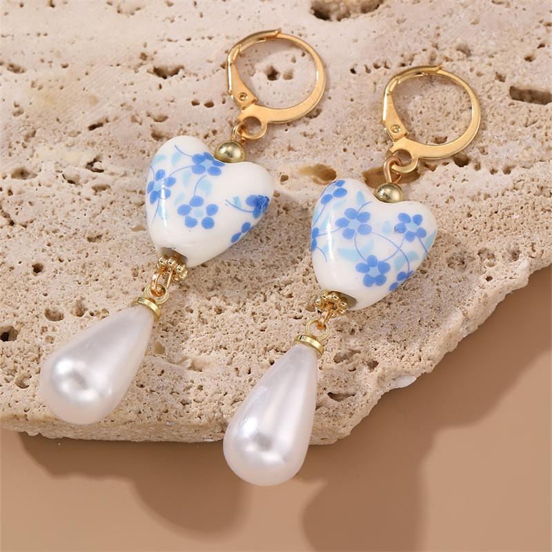 Heart Resin Plastic Earrings Vintage Chinese Design Women Decoration Fashion