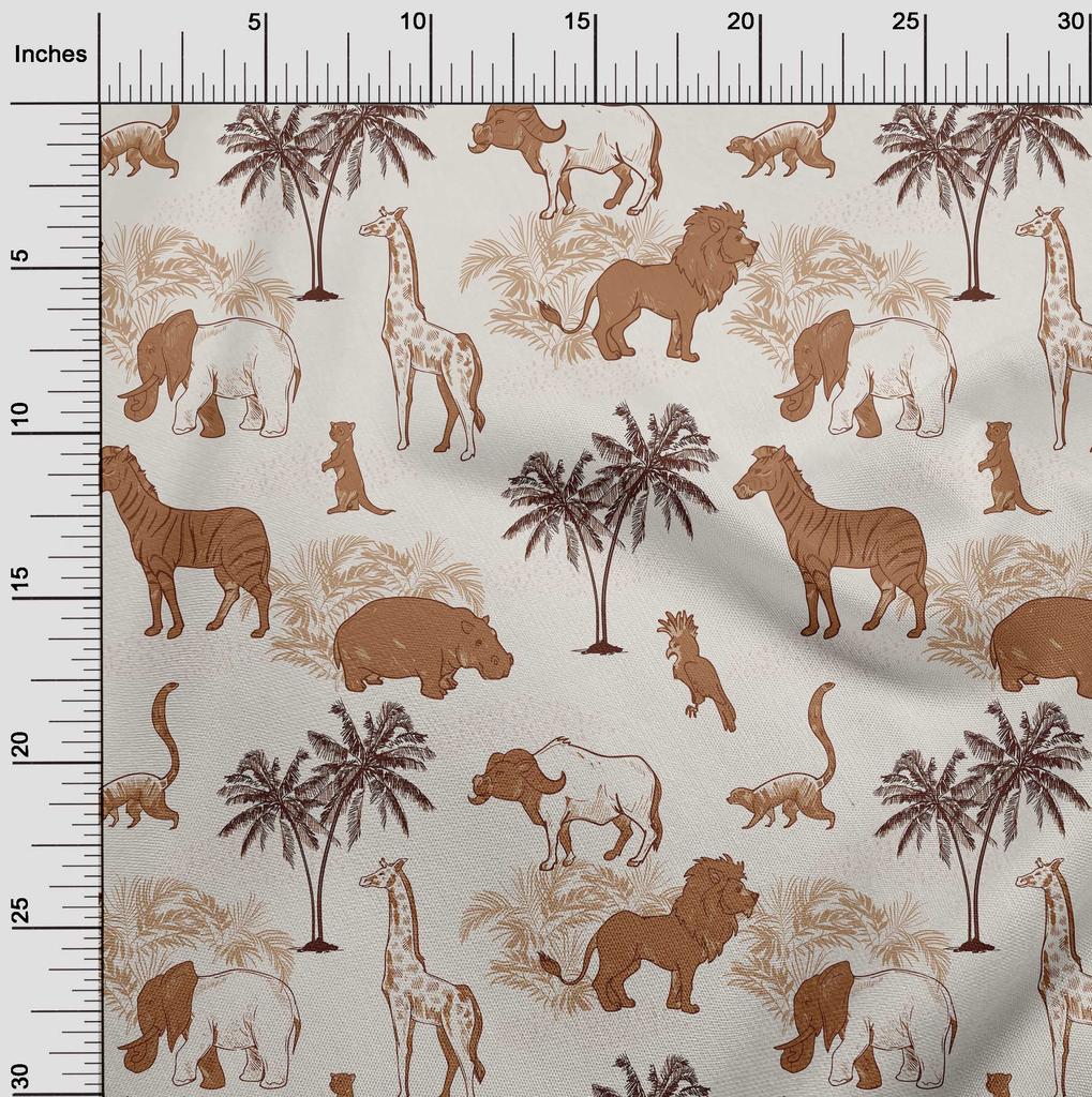 oneOone Cotton Flex Brown Fabric Tropical Animal Sewing Craft Projects Fabric Prints By Yard 40 Inch